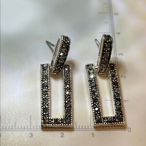 Marcasite Rectangle Drop Earrings – Silver Tone Sparkle